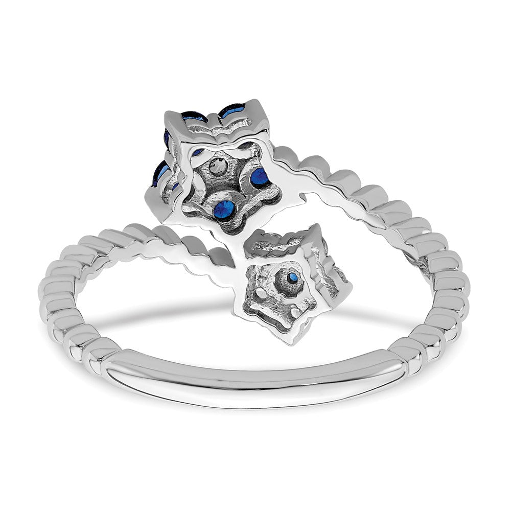 14K Weißgold Ring mit poliertem Saphir und echten Diamanten, Blumendesign