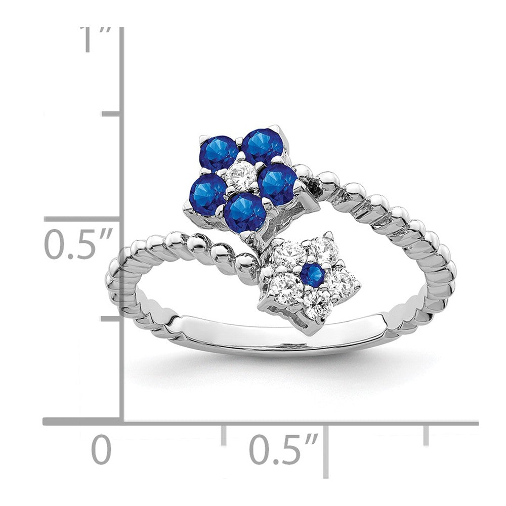14K Weißgold Ring mit poliertem Saphir und echten Diamanten, Blumendesign