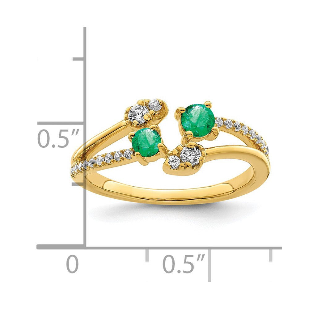 14K Gold Bypass-Ring mit poliertem Smaragd und echten Diamanten