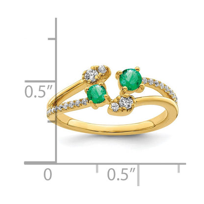 14K Gold Bypass-Ring mit poliertem Smaragd und echten Diamanten