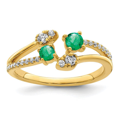 14K Gold Bypass-Ring mit poliertem Smaragd und echten Diamanten