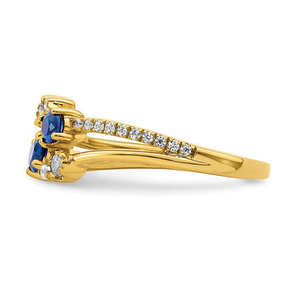 14K Gold Polierter Bypass-Ring mit Saphir und echtem Diamant