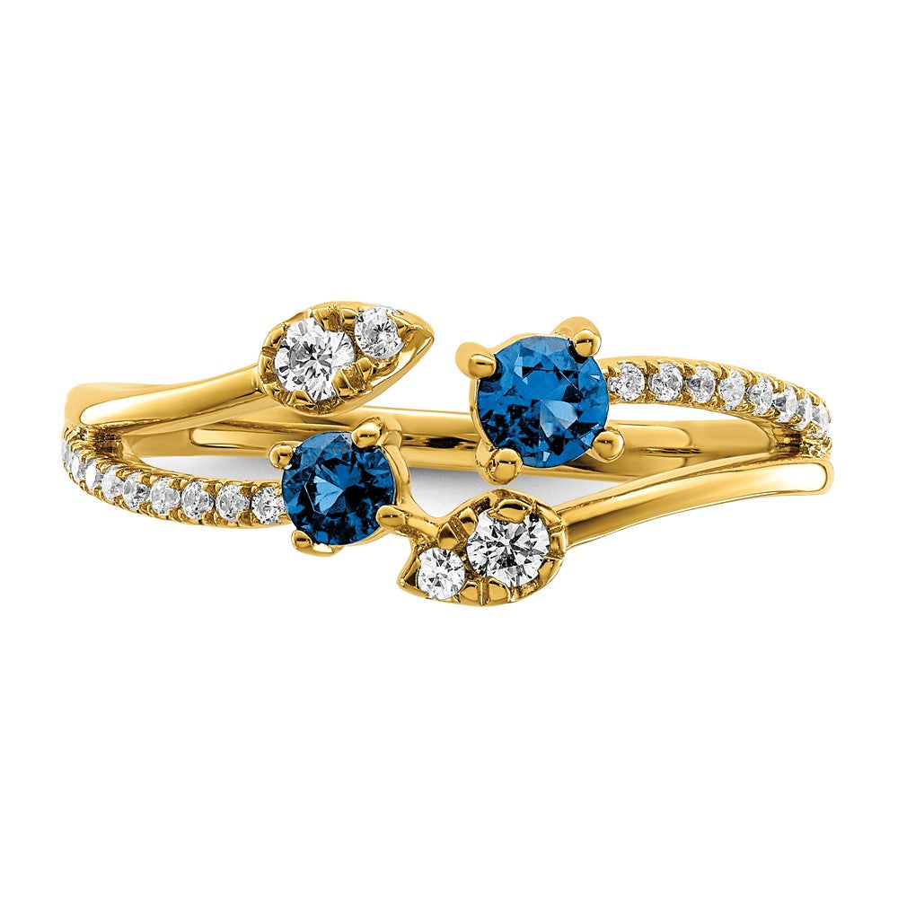 14K Gold Polierter Bypass-Ring mit Saphir und echtem Diamant