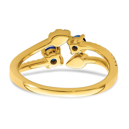 14K Gold Polierter Bypass-Ring mit Saphir und echtem Diamant