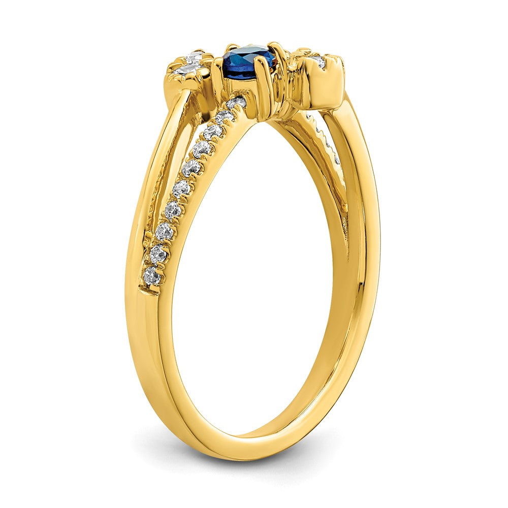 14K Gold Polierter Bypass-Ring mit Saphir und echtem Diamant
