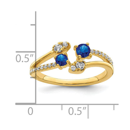 14K Gold Polierter Bypass-Ring mit Saphir und echtem Diamant