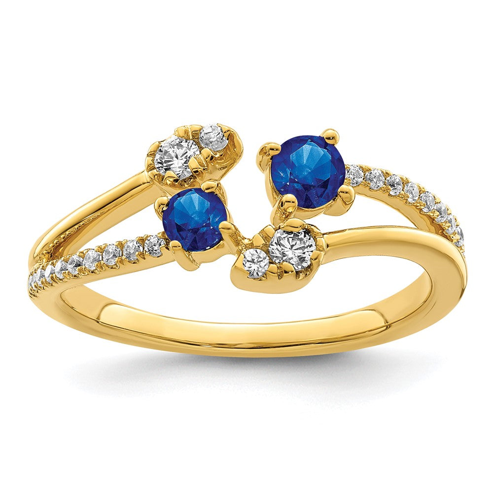 14K Gold Polierter Bypass-Ring mit Saphir und echtem Diamant