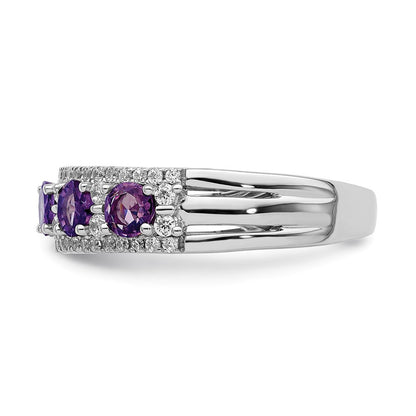 14K Weißgold Ring, poliert, mit Amethyst und echten Diamanten