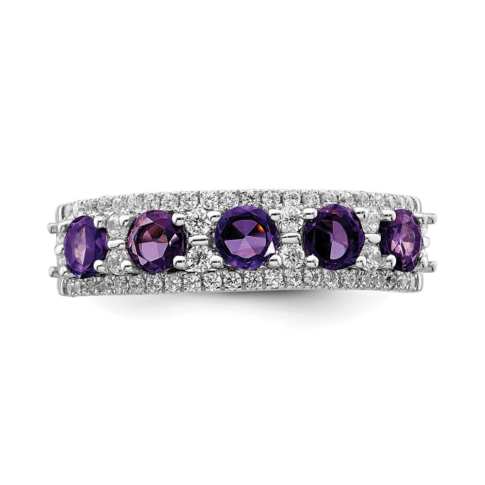 14K Weißgold Ring, poliert, mit Amethyst und echten Diamanten