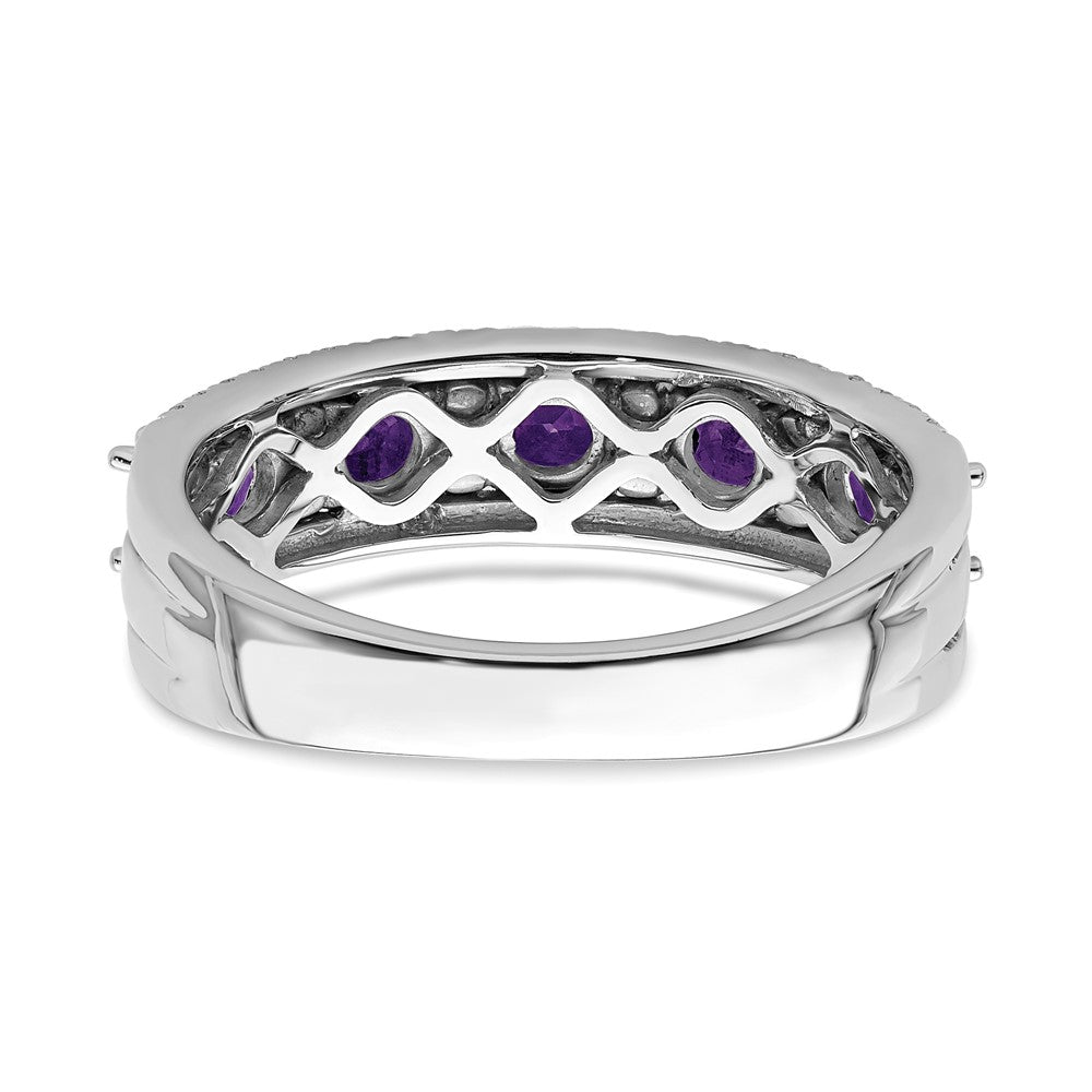 14K Weißgold Ring, poliert, mit Amethyst und echten Diamanten