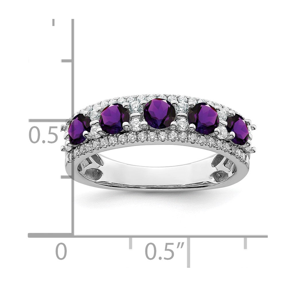 14K Weißgold Ring, poliert, mit Amethyst und echten Diamanten