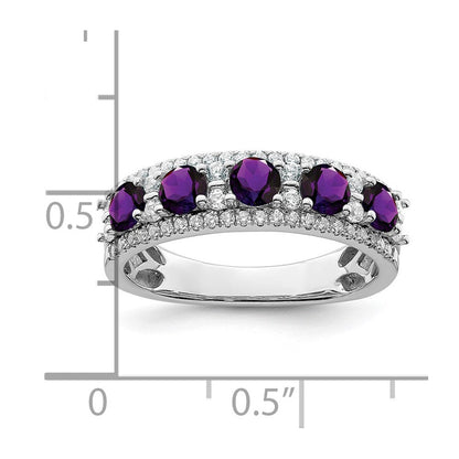 14K Weißgold Ring, poliert, mit Amethyst und echten Diamanten