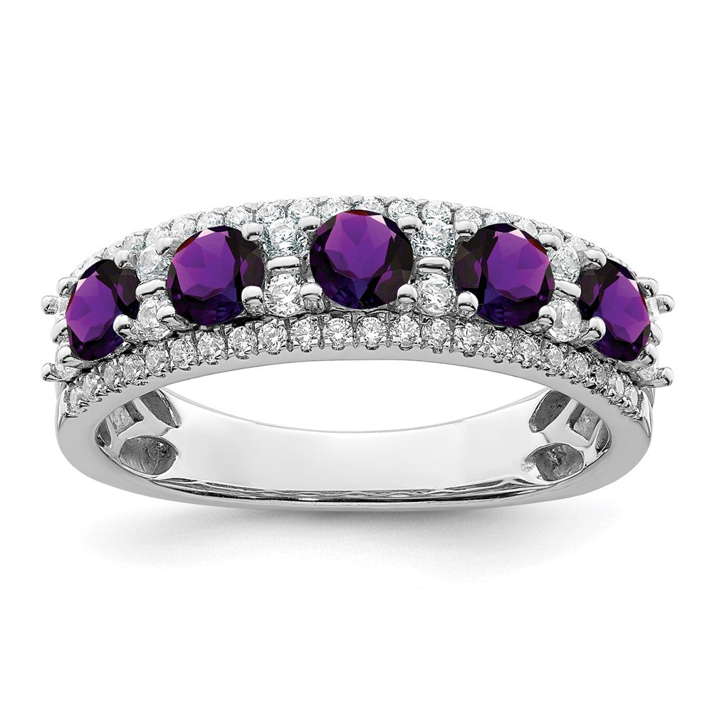 14K Weißgold Ring, poliert, mit Amethyst und echten Diamanten