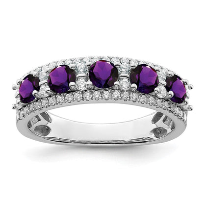 14K Weißgold Ring, poliert, mit Amethyst und echten Diamanten