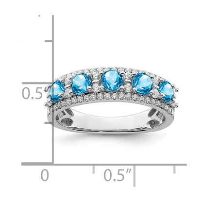 14K Weißgold Ring, poliert, mit Blautopas und echten Diamanten