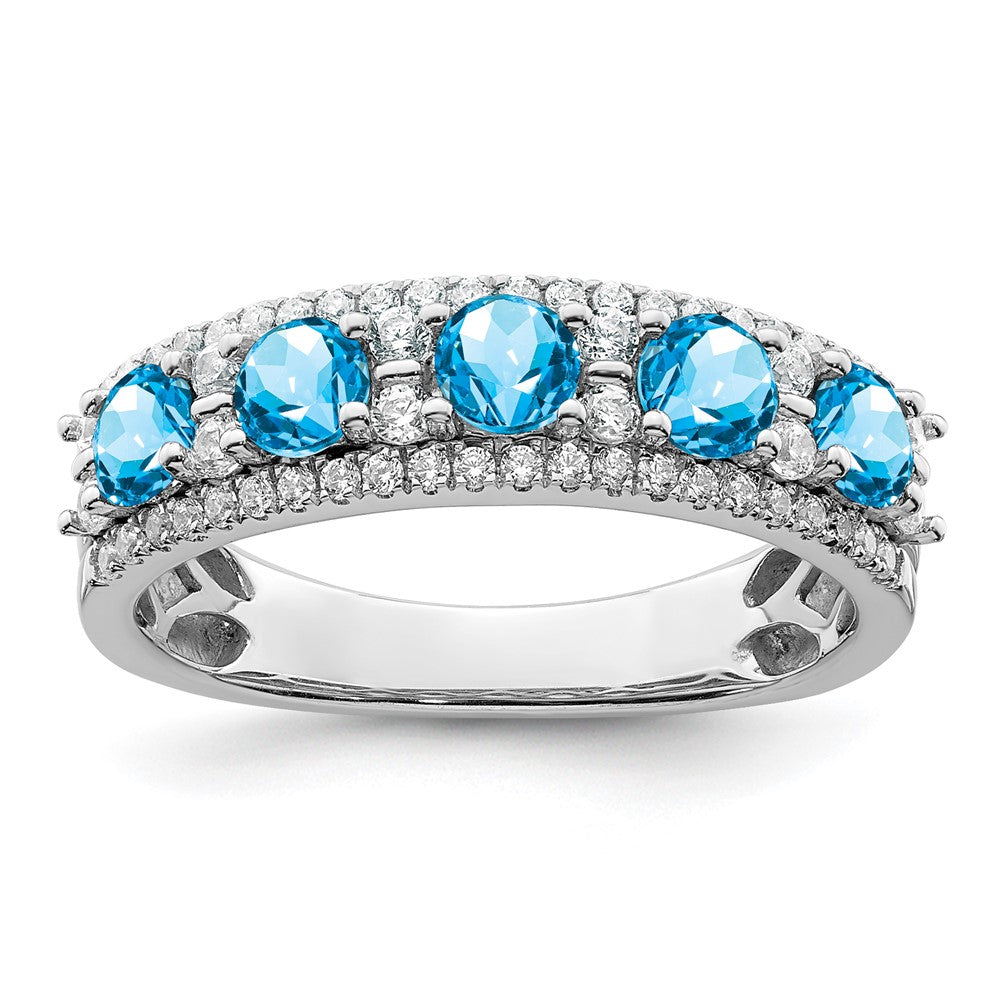 14K Weißgold Ring, poliert, mit Blautopas und echten Diamanten