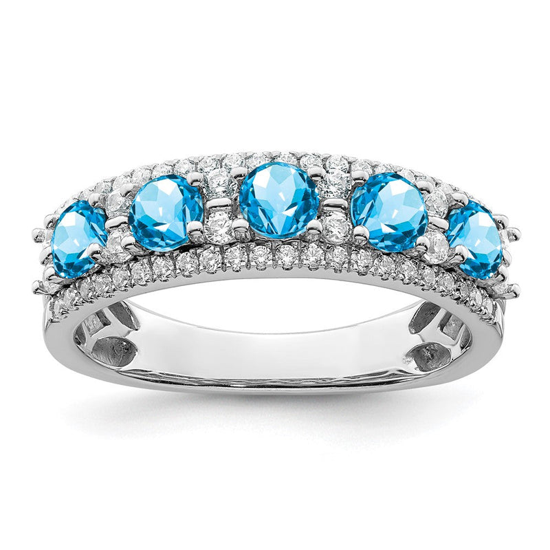 14K Weißgold Ring, poliert, mit Blautopas und echten Diamanten