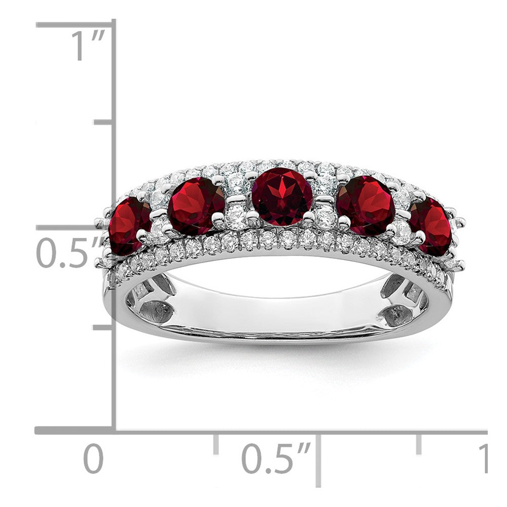 14K Weißgold Ring, poliert, mit Granat und echtem Diamant