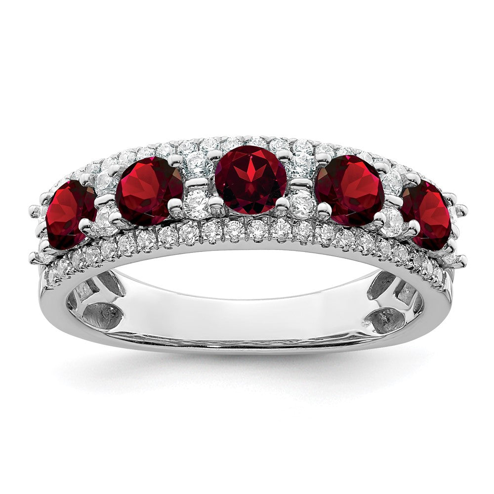 14K Weißgold Ring, poliert, mit Granat und echtem Diamant