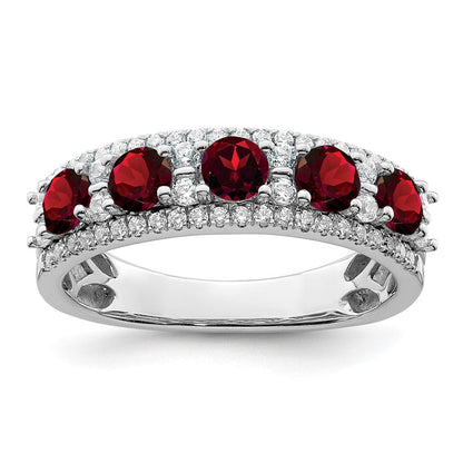 14K Weißgold Ring, poliert, mit Granat und echtem Diamant