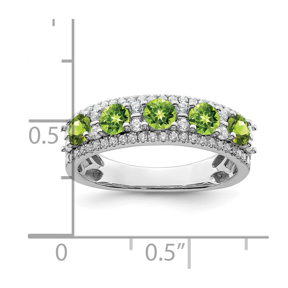 14K Weißgold Ring, poliert, mit Peridot und echten Diamanten