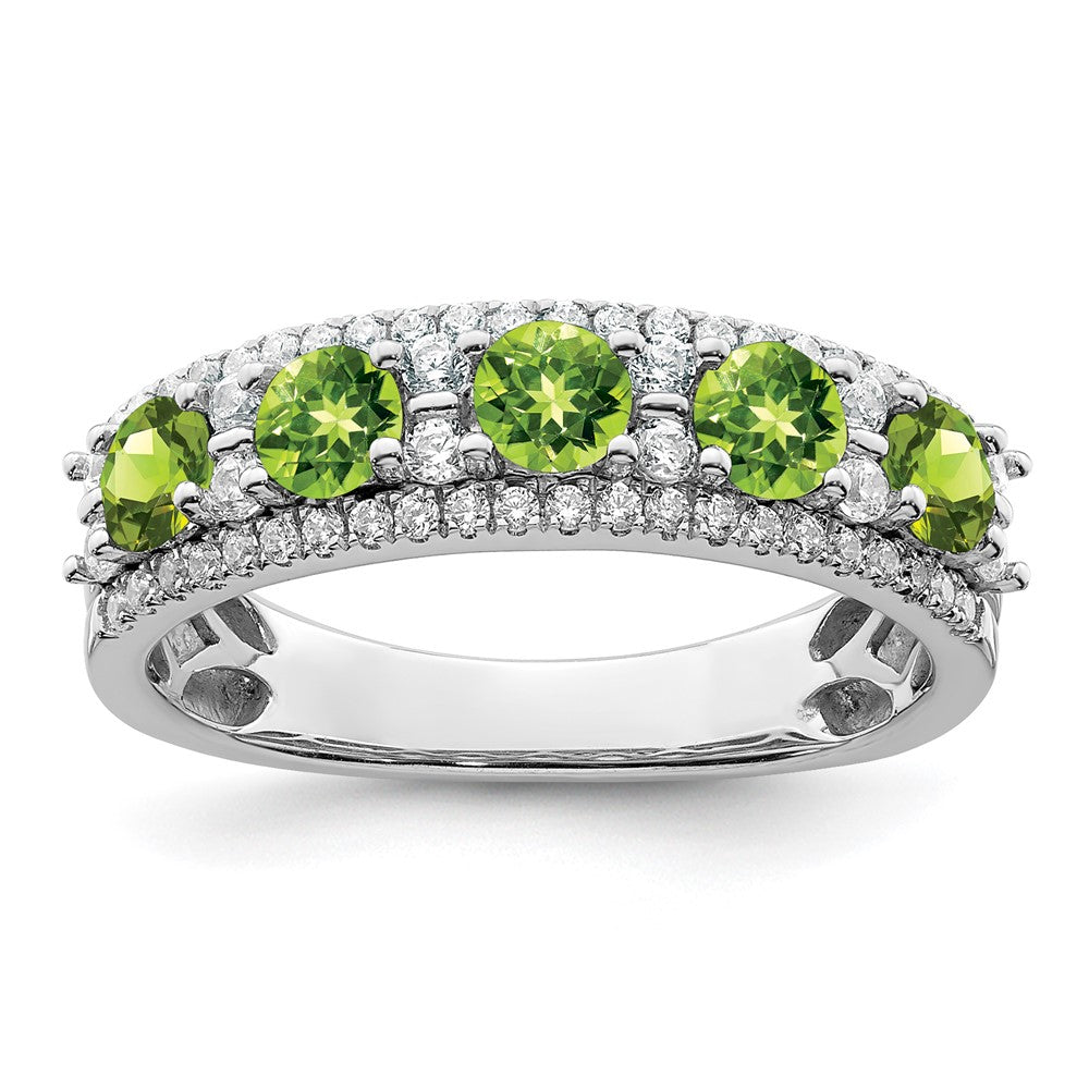 14K Weißgold Ring, poliert, mit Peridot und echten Diamanten