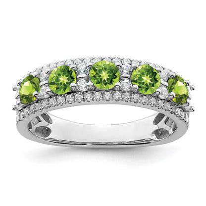 14K Weißgold Ring, poliert, mit Peridot und echten Diamanten