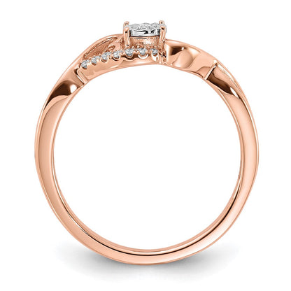14K Roségold Ring mit poliertem Herz-Design und echten Diamanten seitlich
