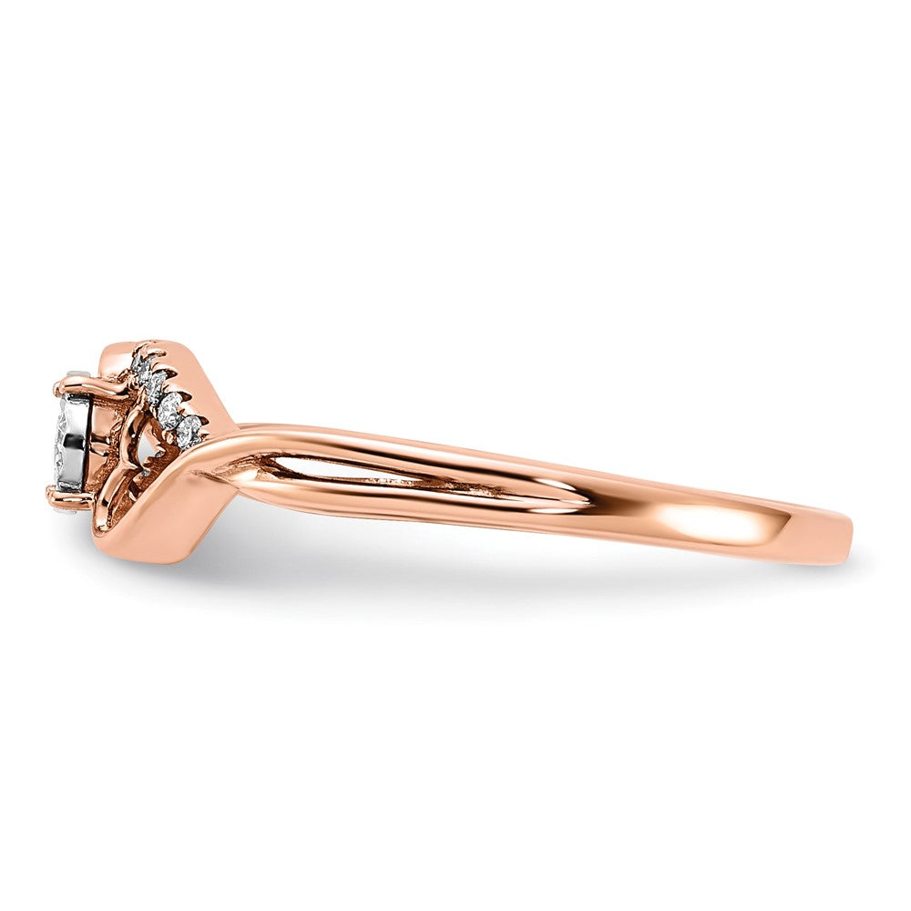 14K Roségold Ring mit poliertem Herz-Design und echten Diamanten seitlich