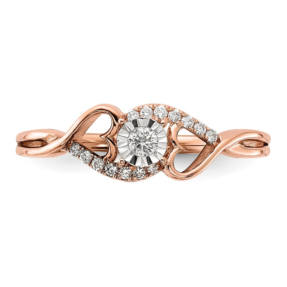 14K Roségold Ring mit poliertem Herz-Design und echten Diamanten seitlich