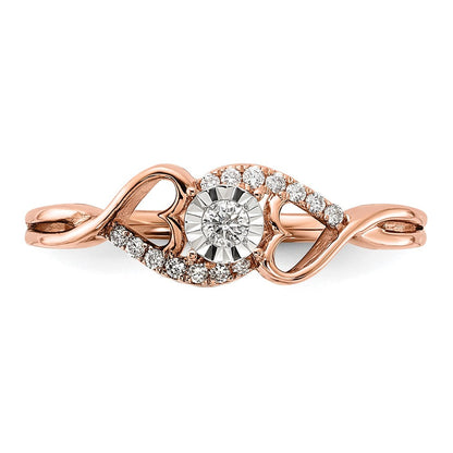 14K Roségold Ring mit poliertem Herz-Design und echten Diamanten seitlich