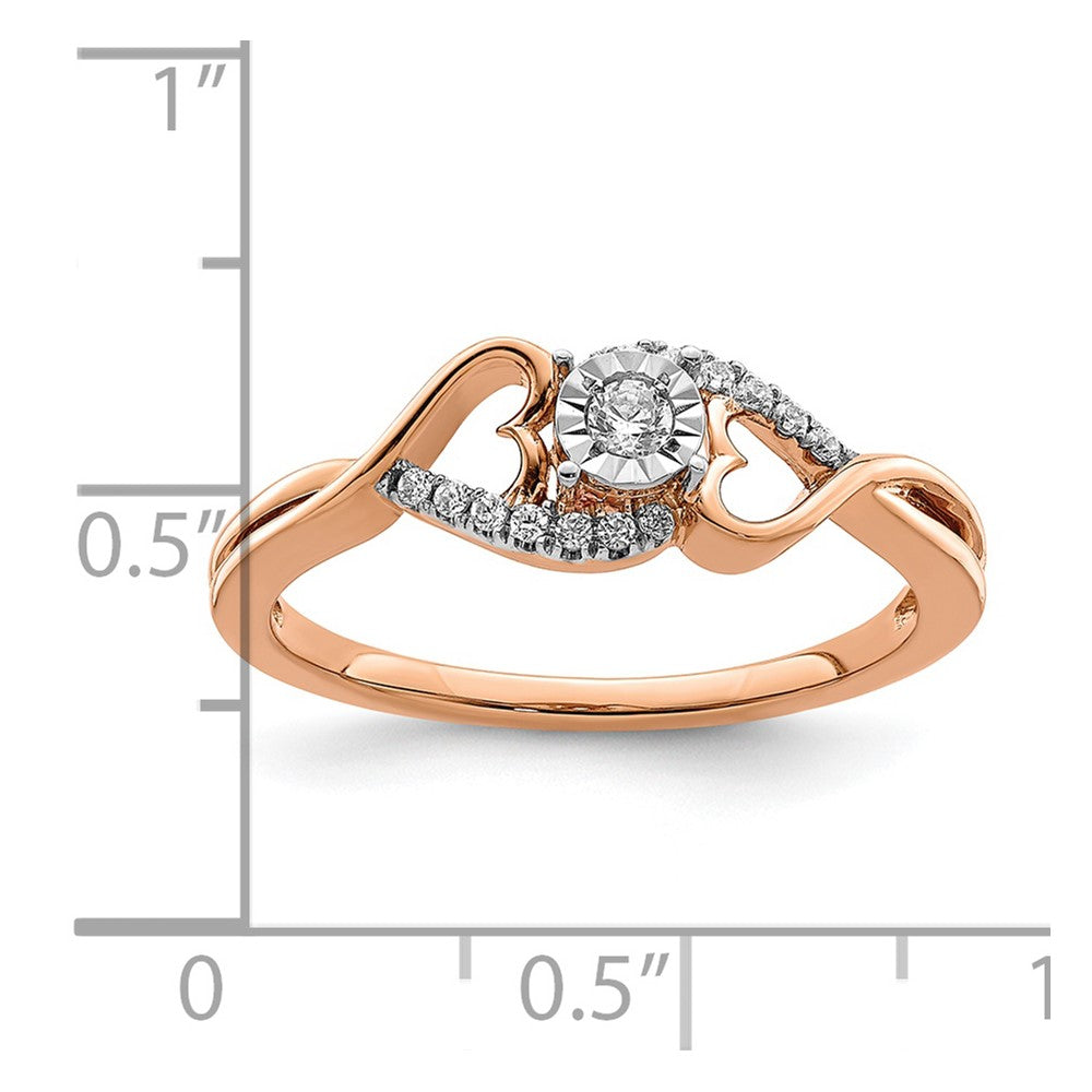 14K Roségold Ring mit poliertem Herz-Design und echten Diamanten seitlich