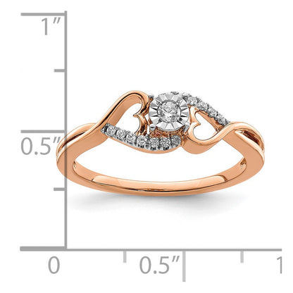 14K Roségold Ring mit poliertem Herz-Design und echten Diamanten seitlich