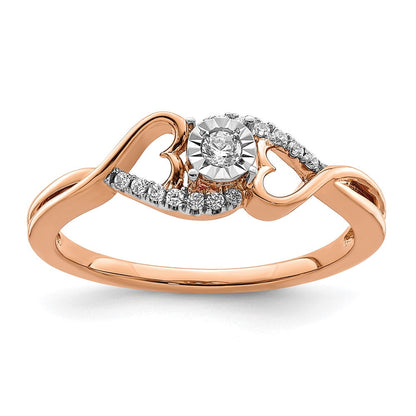 14K Roségold Ring mit poliertem Herz-Design und echten Diamanten seitlich