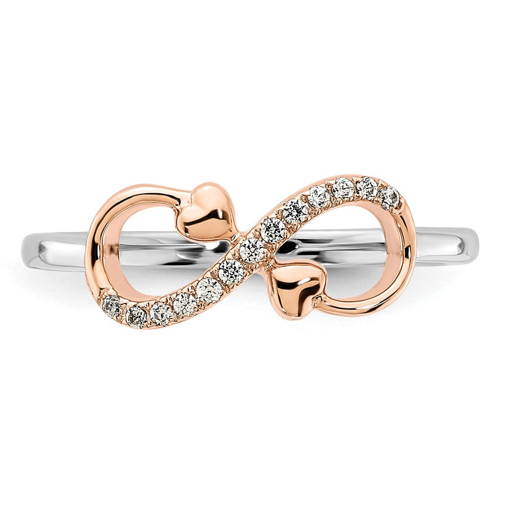 10K Bicolor 10K Weiß & Rose Poliert Unendlichkeit Herzen Diamant Ring