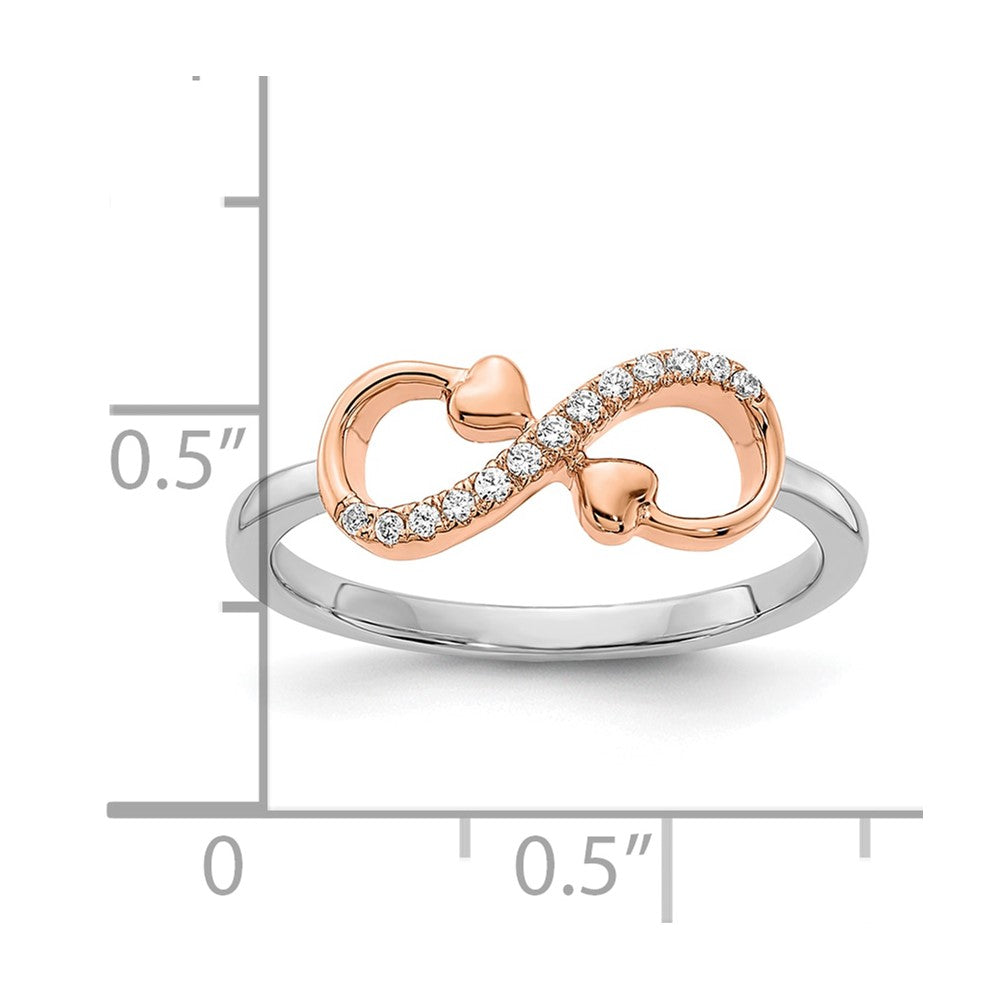 10K Bicolor 10K Weiß & Rose Poliert Unendlichkeit Herzen Diamant Ring