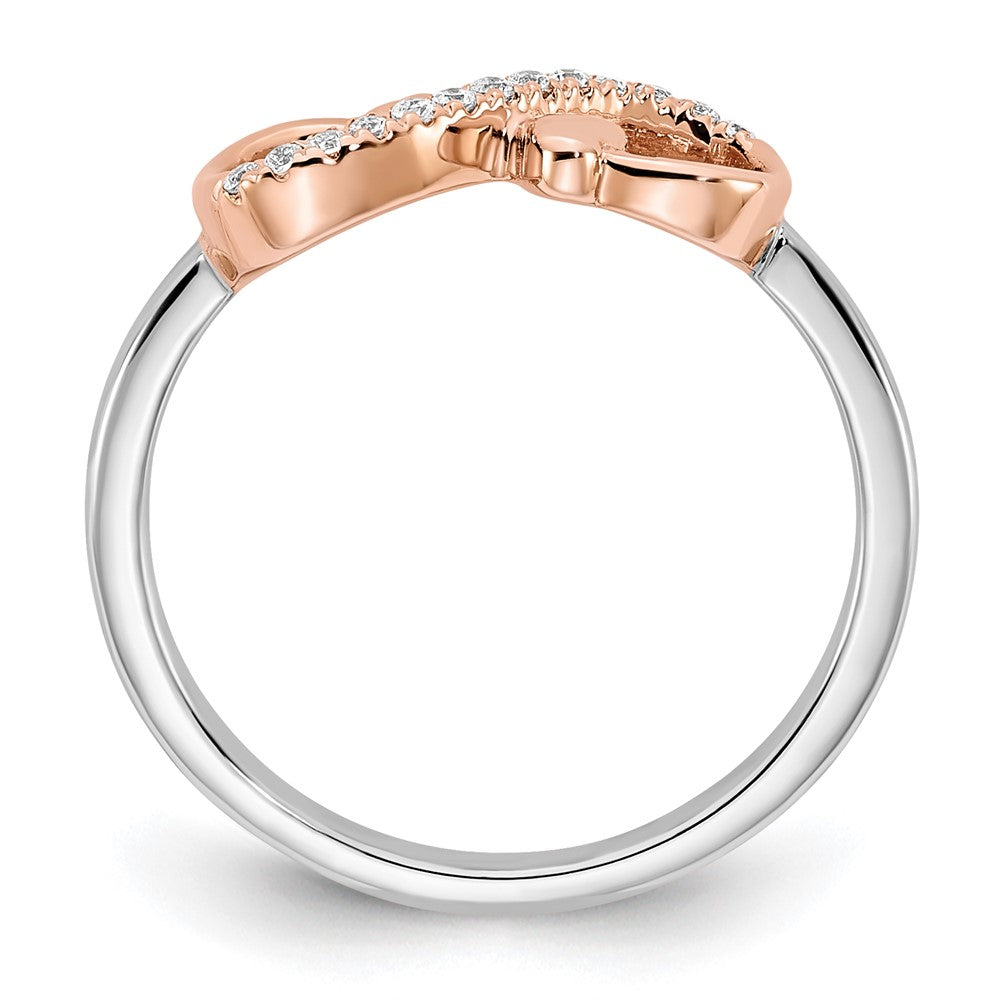 14K Zweifarbiger Gold Weiß- und Roségold Polierter Infinity-Herzen Ring mit echten Diamanten