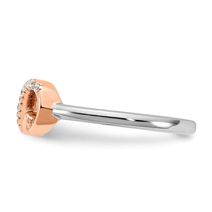14K Zweifarbiger Gold Weiß- und Roségold Polierter Infinity-Herzen Ring mit echten Diamanten