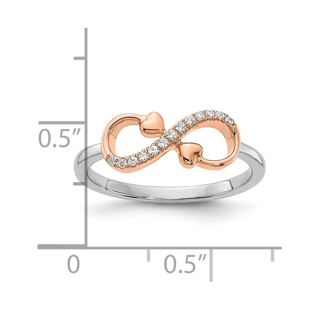 14K Zweifarbiger Gold Weiß- und Roségold Polierter Infinity-Herzen Ring mit echten Diamanten