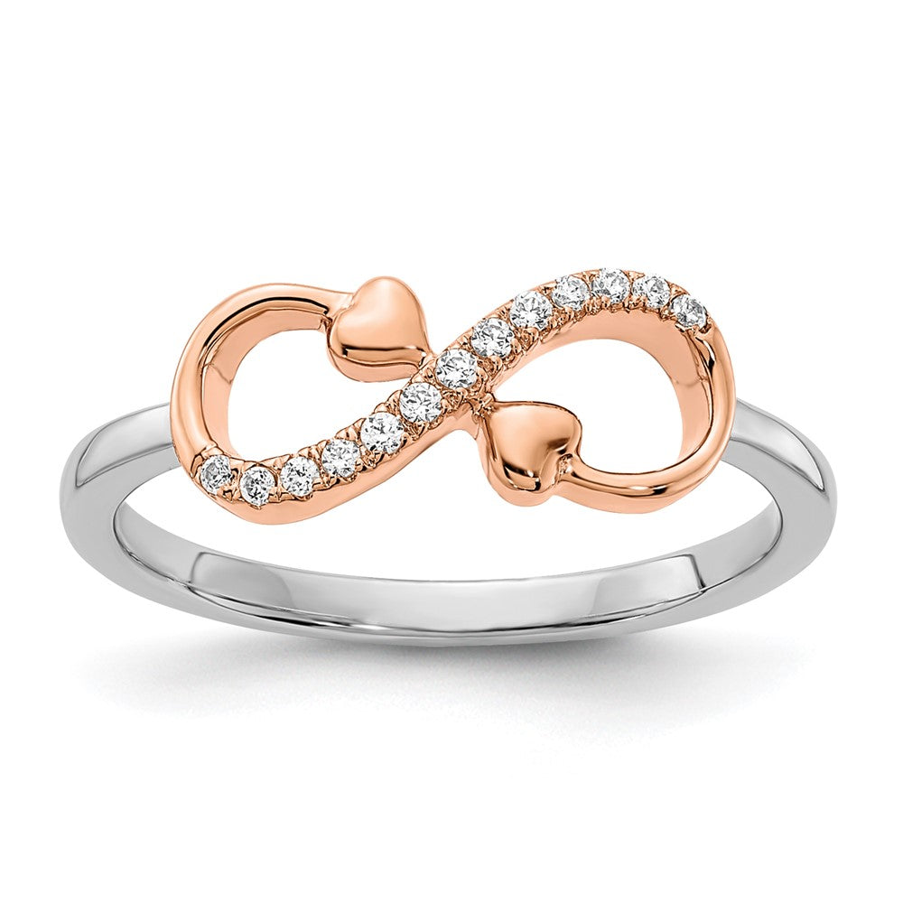 14K Zweifarbiger Gold Weiß- und Roségold Polierter Infinity-Herzen Ring mit echten Diamanten