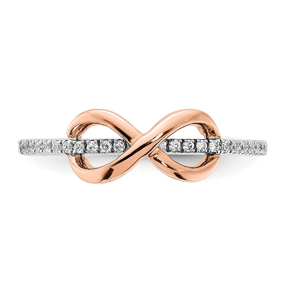 14K Bicolor Weiß- & Roségold polierter Infinity Ring mit echten Diamanten
