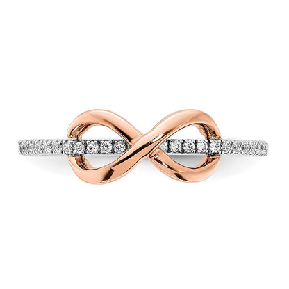 14K Bicolor Weiß- & Roségold polierter Infinity Ring mit echten Diamanten