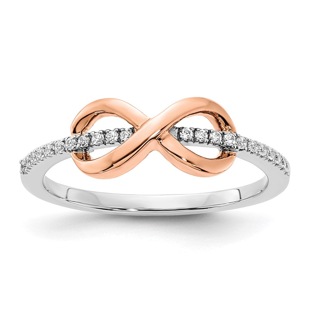 14K Bicolor Weiß- & Roségold polierter Infinity Ring mit echten Diamanten