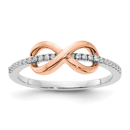 14K Bicolor Weiß- & Roségold polierter Infinity Ring mit echten Diamanten