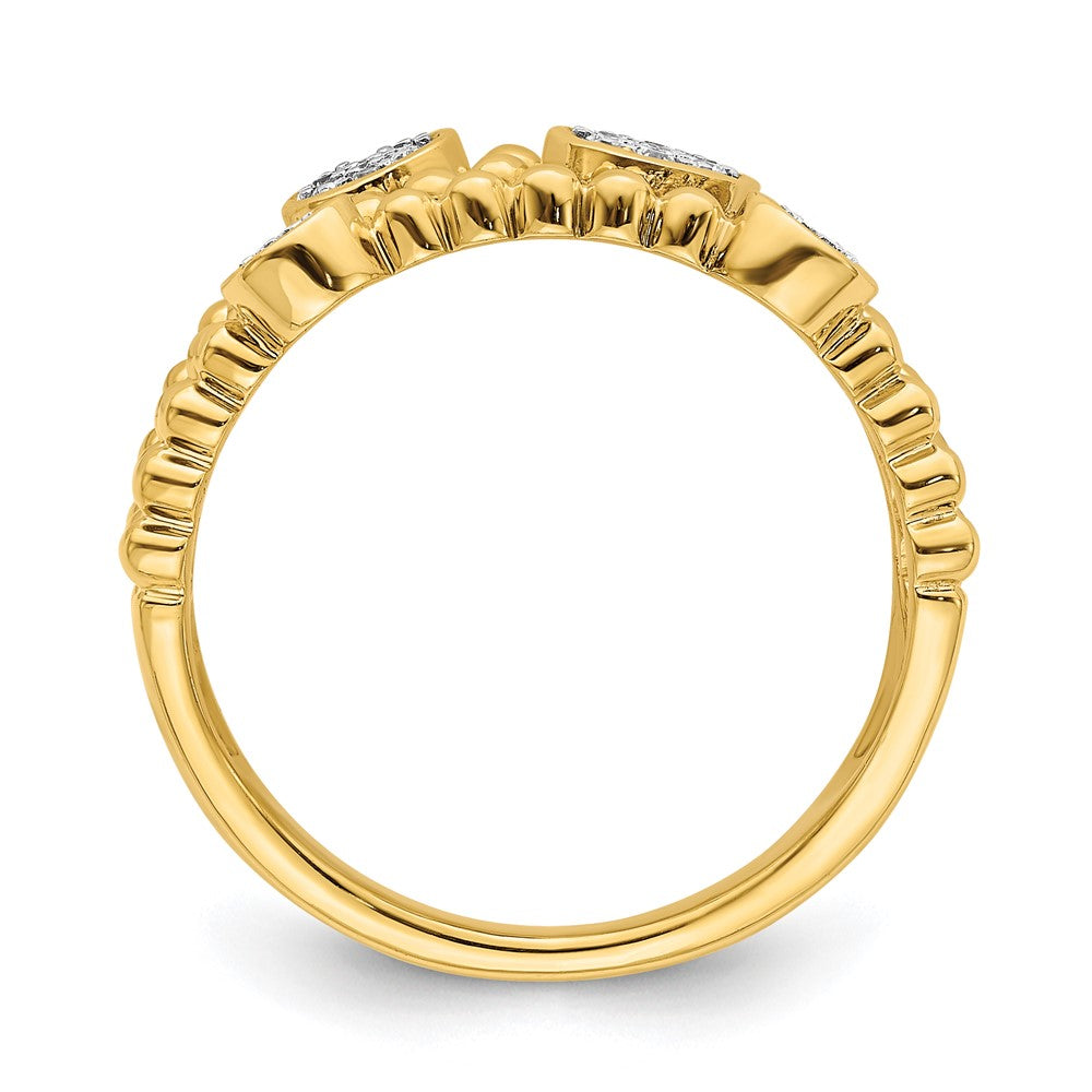 14K Gelbgold Poliertes Mehrreihiges Ring mit Pavé-Kreisen und echten Diamanten Korrigiert (Genus/Kongruenz): 14K Gelbgold Polierter Mehrreihiger Ring mit Pavé-Kreisen und echten Diamanten