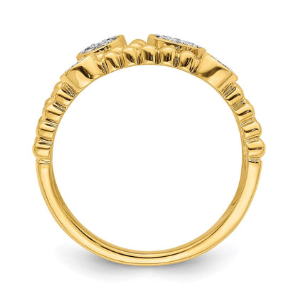 14K Gelbgold Poliertes Mehrreihiges Ring mit Pavé-Kreisen und echten Diamanten Korrigiert (Genus/Kongruenz): 14K Gelbgold Polierter Mehrreihiger Ring mit Pavé-Kreisen und echten Diamanten