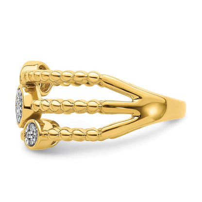 14K Gelbgold Poliertes Mehrreihiges Ring mit Pavé-Kreisen und echten Diamanten Korrigiert (Genus/Kongruenz): 14K Gelbgold Polierter Mehrreihiger Ring mit Pavé-Kreisen und echten Diamanten