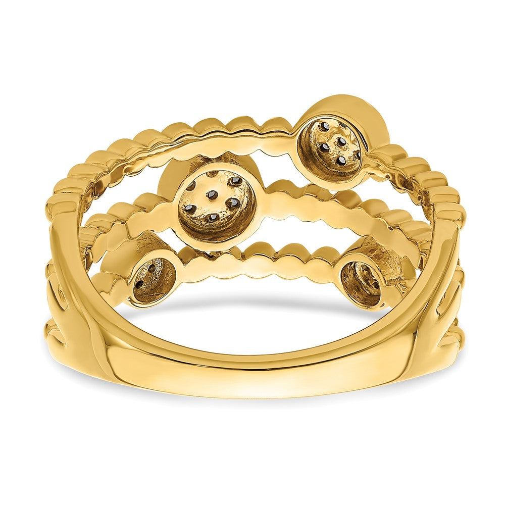14K Gelbgold Poliertes Mehrreihiges Ring mit Pavé-Kreisen und echten Diamanten Korrigiert (Genus/Kongruenz): 14K Gelbgold Polierter Mehrreihiger Ring mit Pavé-Kreisen und echten Diamanten