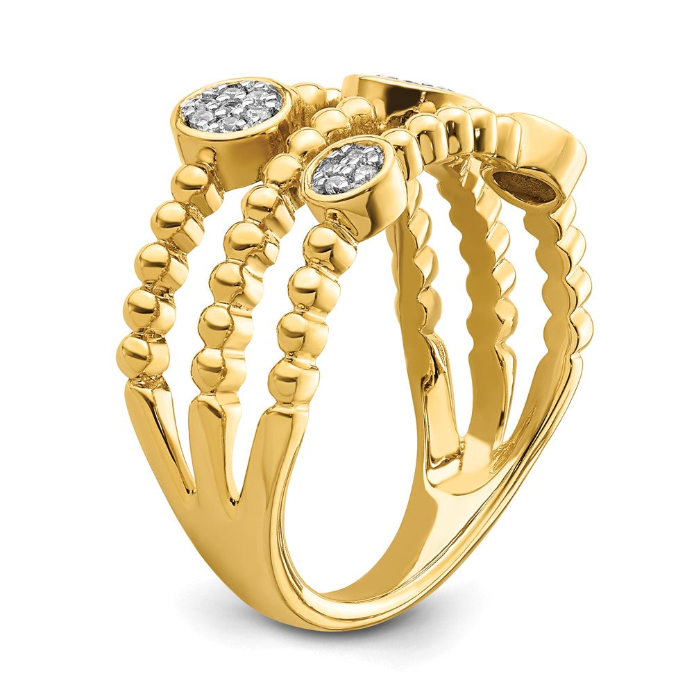 14K Gelbgold Poliertes Mehrreihiges Ring mit Pavé-Kreisen und echten Diamanten Korrigiert (Genus/Kongruenz): 14K Gelbgold Polierter Mehrreihiger Ring mit Pavé-Kreisen und echten Diamanten