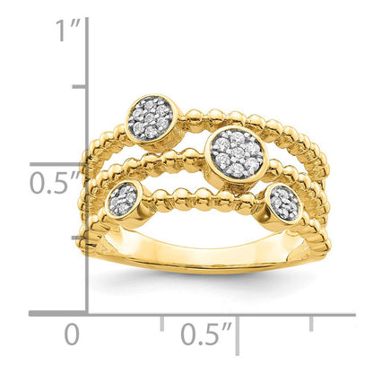 14K Gelbgold Poliertes Mehrreihiges Ring mit Pavé-Kreisen und echten Diamanten Korrigiert (Genus/Kongruenz): 14K Gelbgold Polierter Mehrreihiger Ring mit Pavé-Kreisen und echten Diamanten